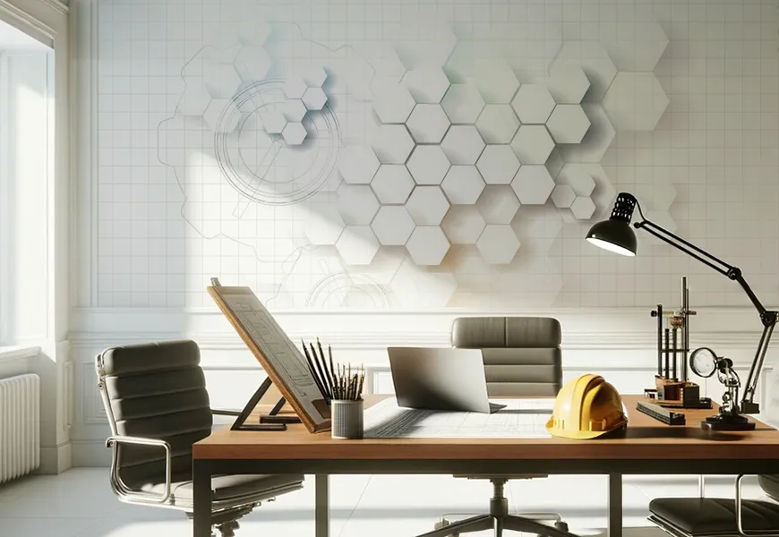 پوستر دیواری سه بعدی دفتر مهندسی طرح هندسی لانه زنبوری